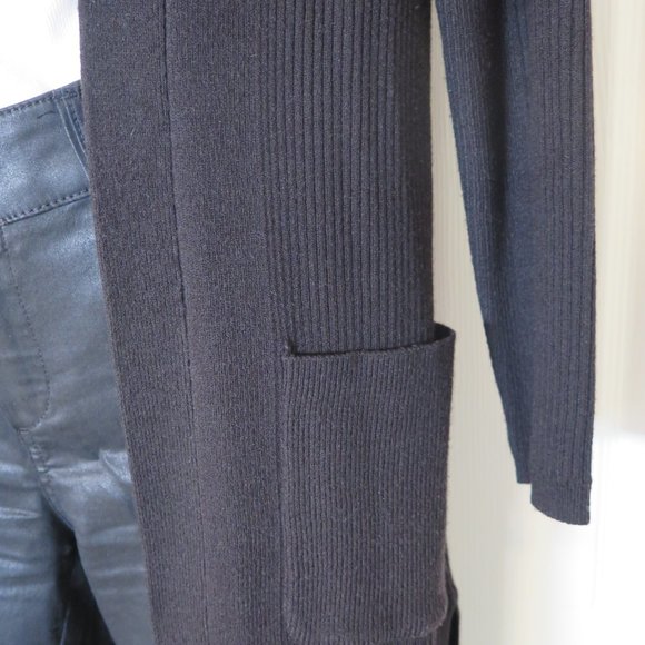 BLACK RIBBED EDGE TO EDGE CARDIGAN - Picture 9 of 14